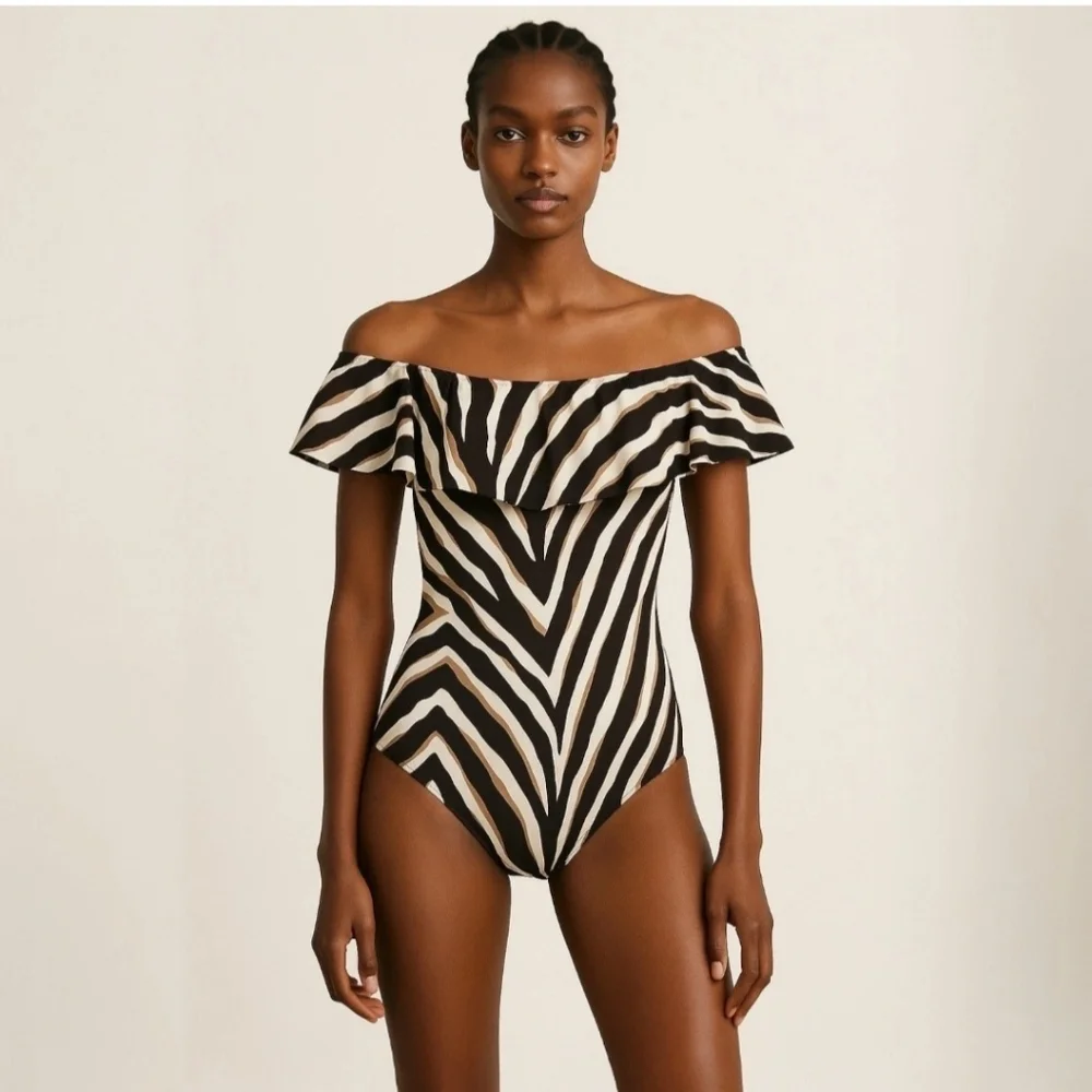 SEE NEW LISTING Trina Turk Vivant One Piece Off Shoulder Ruffle Size 4 - Picture 15 of 16